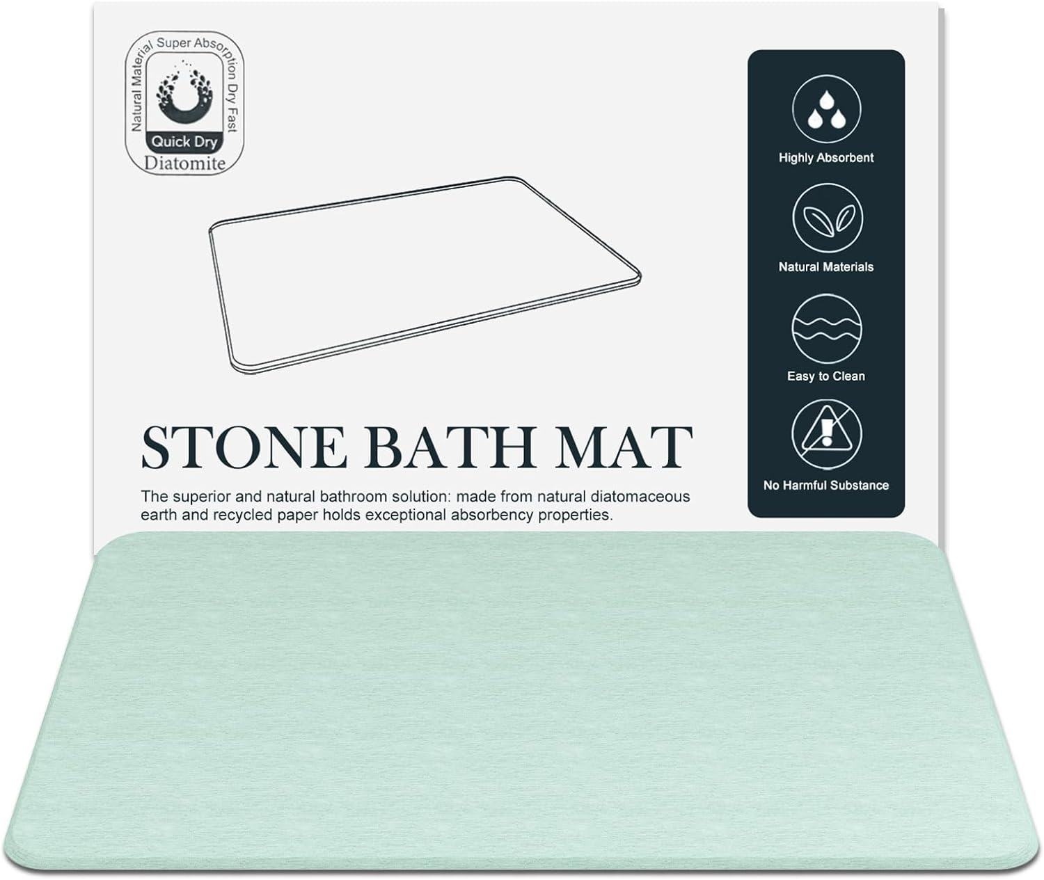 DAWNTREES Stone Bath Mat, Diatomaceous Earth Shower Mat, Non-Slip Super Absorbent Quick Drying Bathroom Floor Mat, Natural, Easy to Clean image number 1