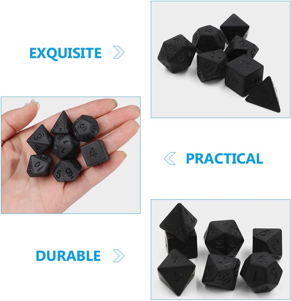 7Pcs Polyhedral Dice Set - Frosted Black Acrylic Dice for Tabletop Roleplaying Games, Includes D20, D12, D10, D8, D6, D4 - Ideal for RPG, Board Games, Party Props image number 5