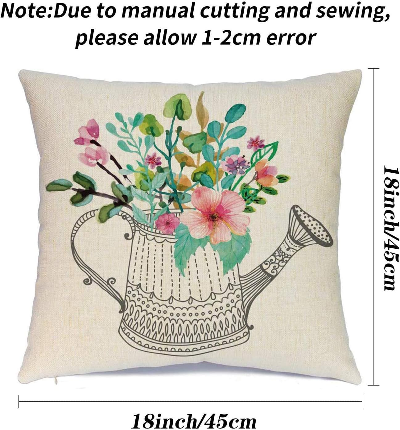 Spring Pillow Covers 18X18 Spring Decorations Set of 4 Decorative Pillow Cases Hello Spring Bicycle Butterfly Cotton Linen Holiday Throw Cushion Covers for Spring Season'S Home Farmhouse Decor image number 6