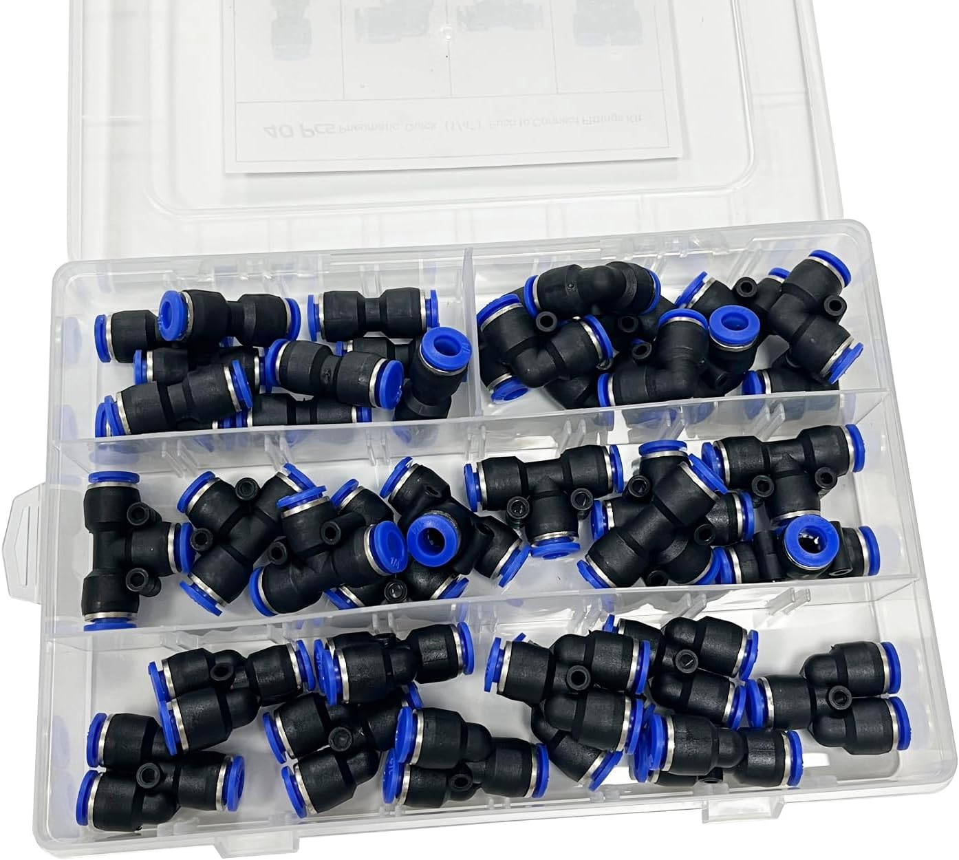 Pneumatic Push to Connect Fittings Kit, 40 Pieces, 6Mm/8Mm/1/4, Assorted Connectors (1/4" OD Package) image number 3