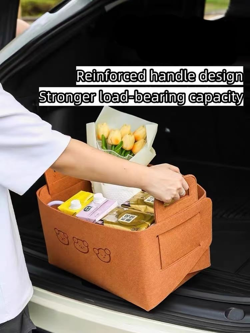 Large Capacity Storage Bins with Carrying Handles for Office Bedroom Closet Shelves Nursery, Collapsible Organizer for Toys, Clothes, Laundry, Foldable Teddy Bear Felt Storage Box 3 Size (WHITE) image number 3