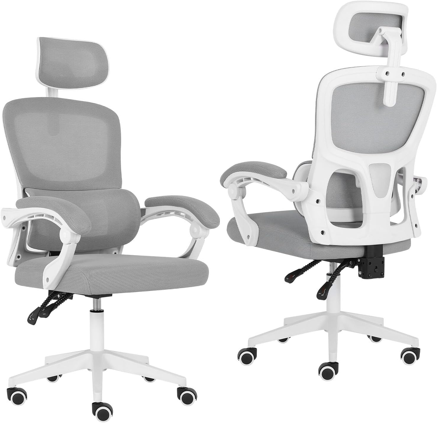 La Bella VELTRA Office Chair - Grey Ergonomic Mesh Desk Chair with Lumbar Support, Padded Armrests, Adjustable Headrest & Recline Function