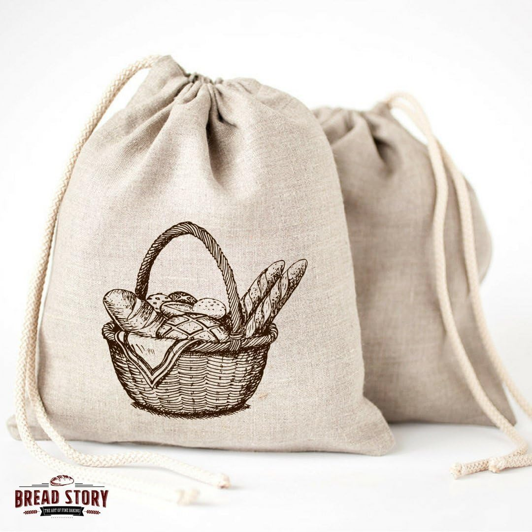 (30 X 40 Cm) Linen Bread Bags - 2-Pack, Ideal for Homemade Bread, Unbleached, Reusable Food Storage, Housewarming, Wedding Gift, Storage for Artisan Bread - Bakery & Baguette