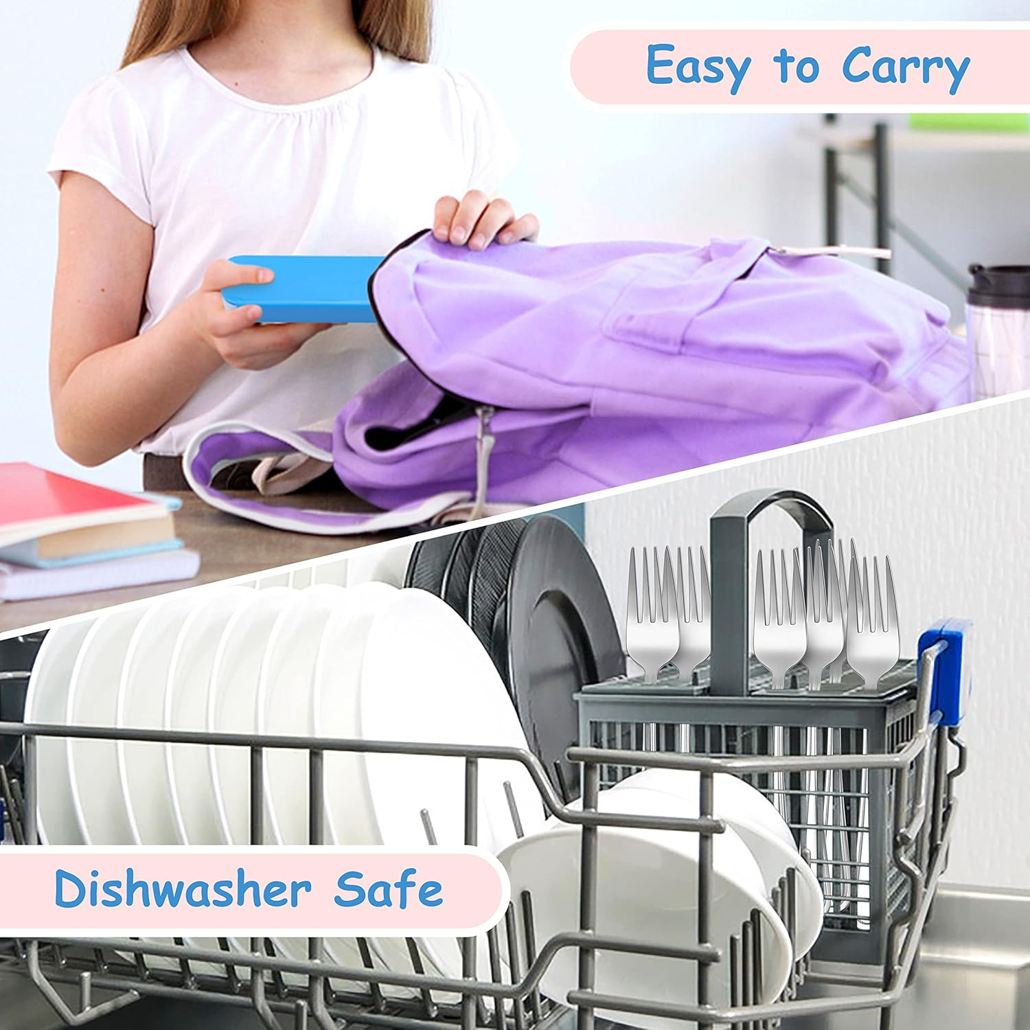 Herogo Toddler Fork Set, 7-Piece Stainless Steel Children Kids Forks Set with Blue Storage Case, Portable Kids Cutlery Set for Kindergarten, School, Travel, Barbecue, Child Friendly & Dishwasher Safe image number 5