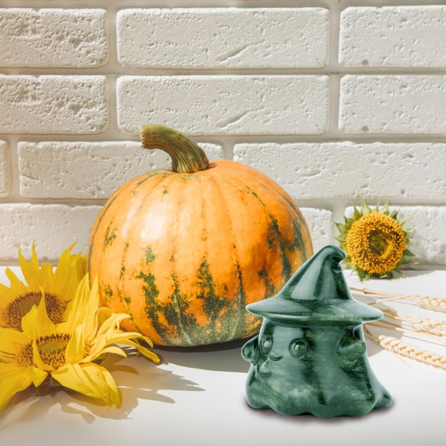 Gemshan Ghost Statue Decorations Indoor, Cut Ghost Statue with Wizard Hatsculpture Spooky Halloween Decor for Home Table Tray Shelf image number 2