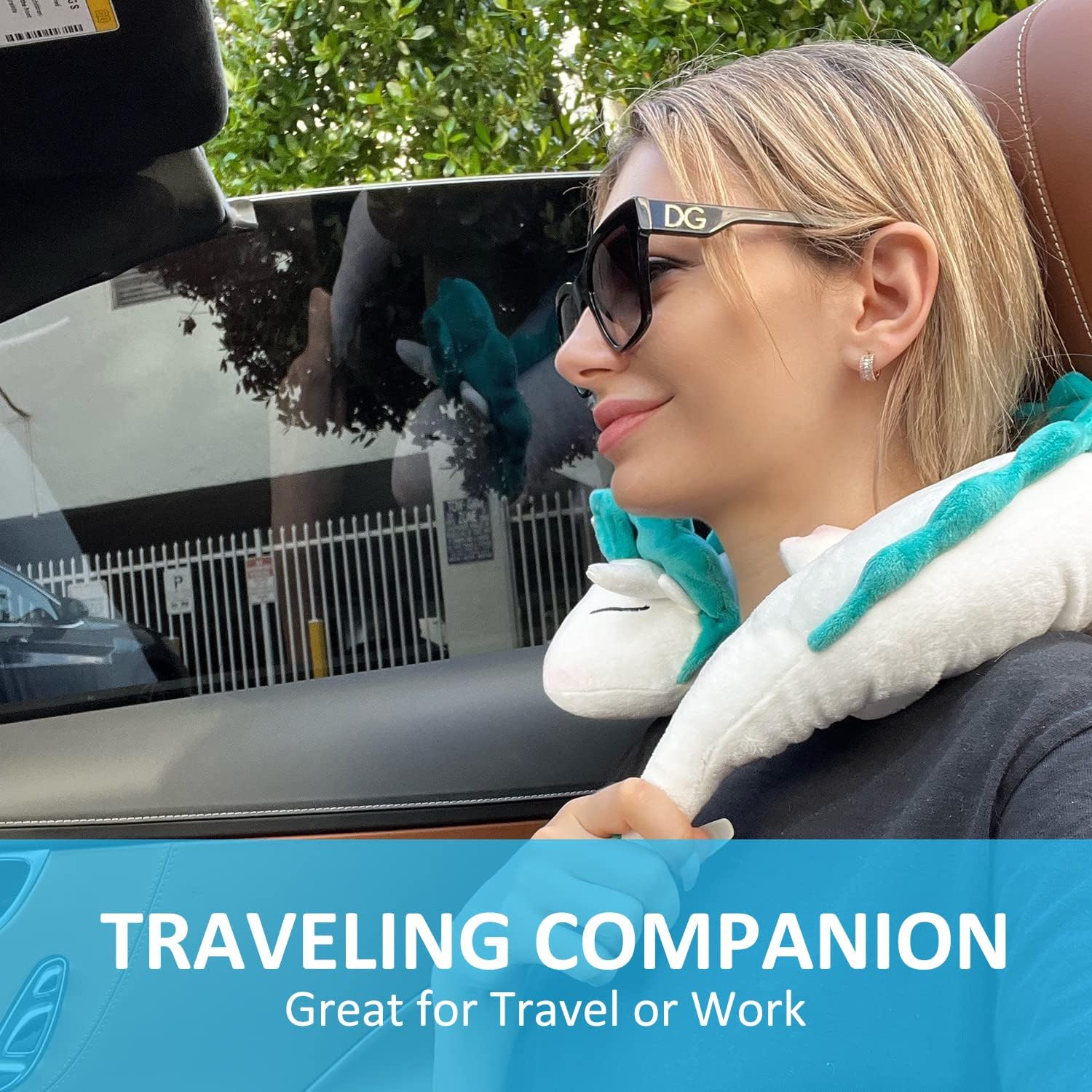 Anime Cute White Dragon Neck Pillow U-Shaped Travel Pillow- Doll Plush Toy Haku Dragon Neck Pillow, Soft Plush Dragon Stuffed Doll image number 4