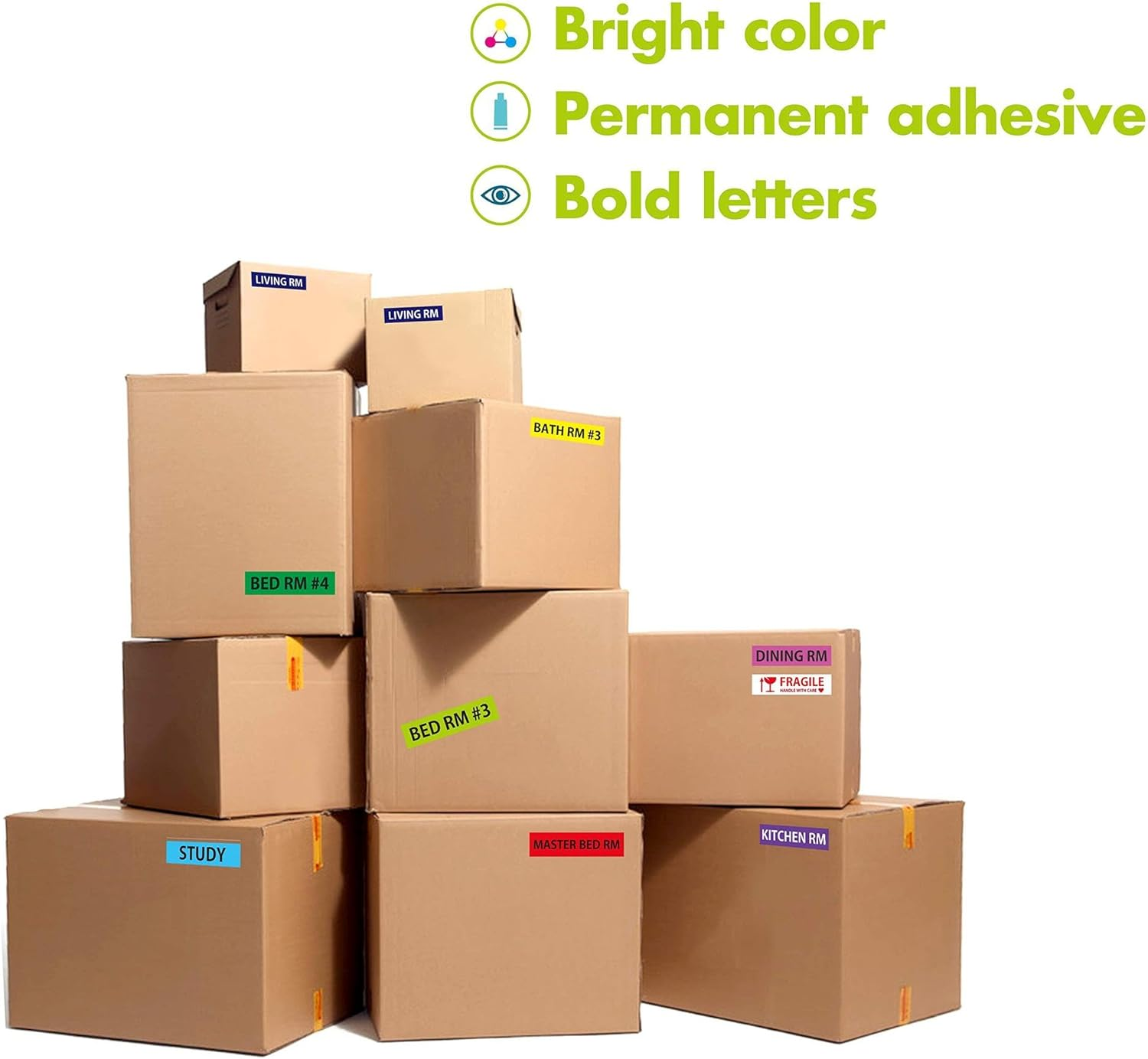 540 Pcs Large Removable Home Moving Sticker Labels 24 Different Color-Coding Packing Label for Box Including Fragile and Customizable Blank image number 1