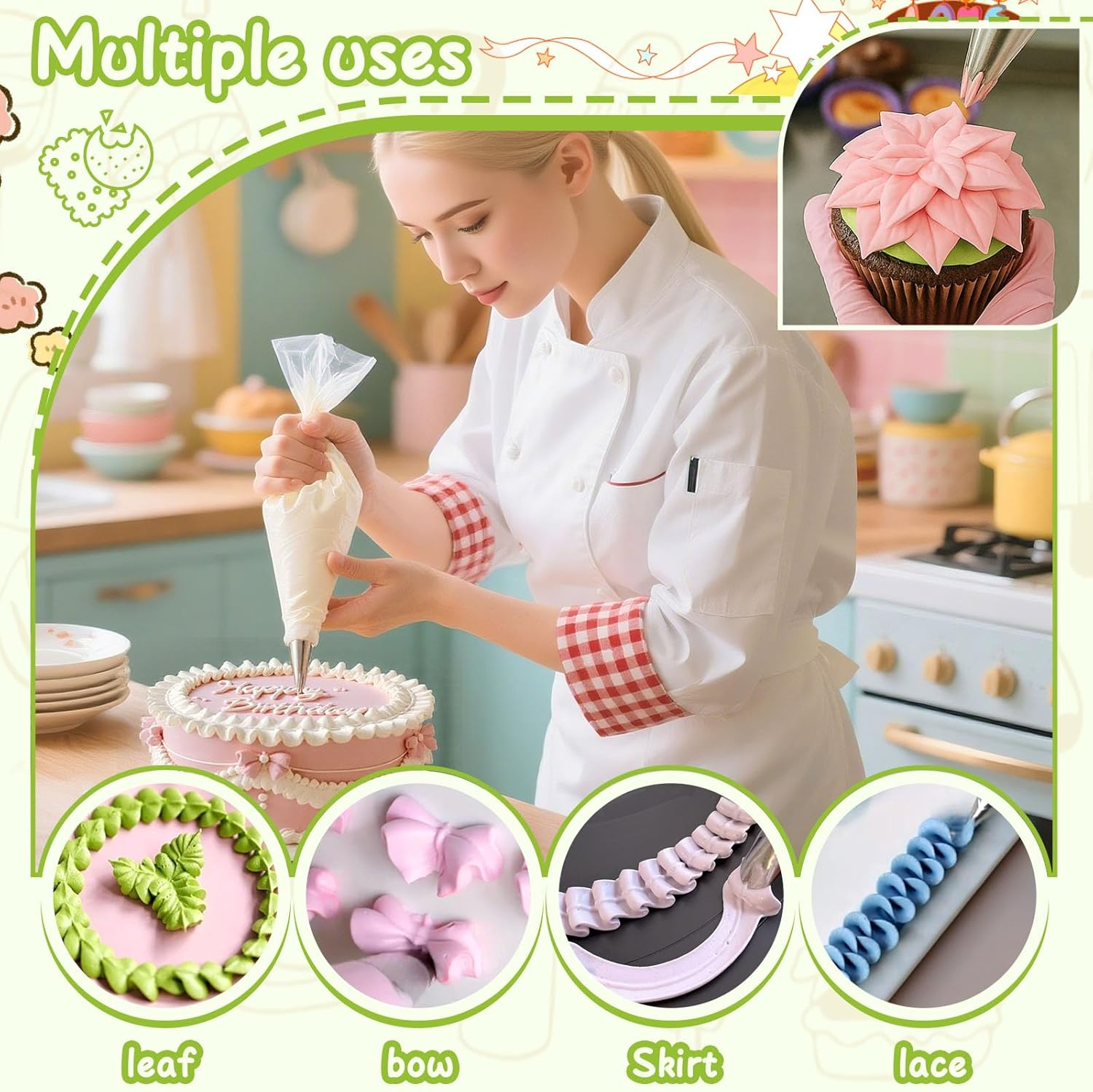 Suuker 5 Pieces Leaf Piping Tips,Stainless Steel Cake Decorating Tips, Frosting Icing Tips for Cupcakes, Cake, Cookie and Decorating（67 68 70 352 113） image number 1