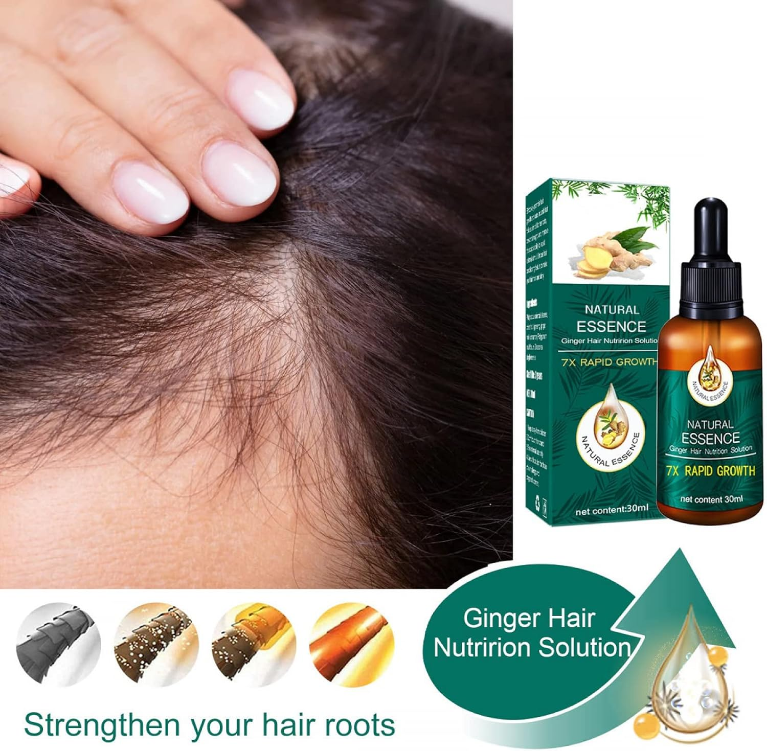 7X Rapid Hairup Serum, Ginger Hair Growth Serum, Rapid Growth Hair Treatment 7 Day Hair Growth Serum Essence Oil Regrow, for Fuller Healthier Hair, Prevent Hair Loss and Thinn-30Ml image number 4