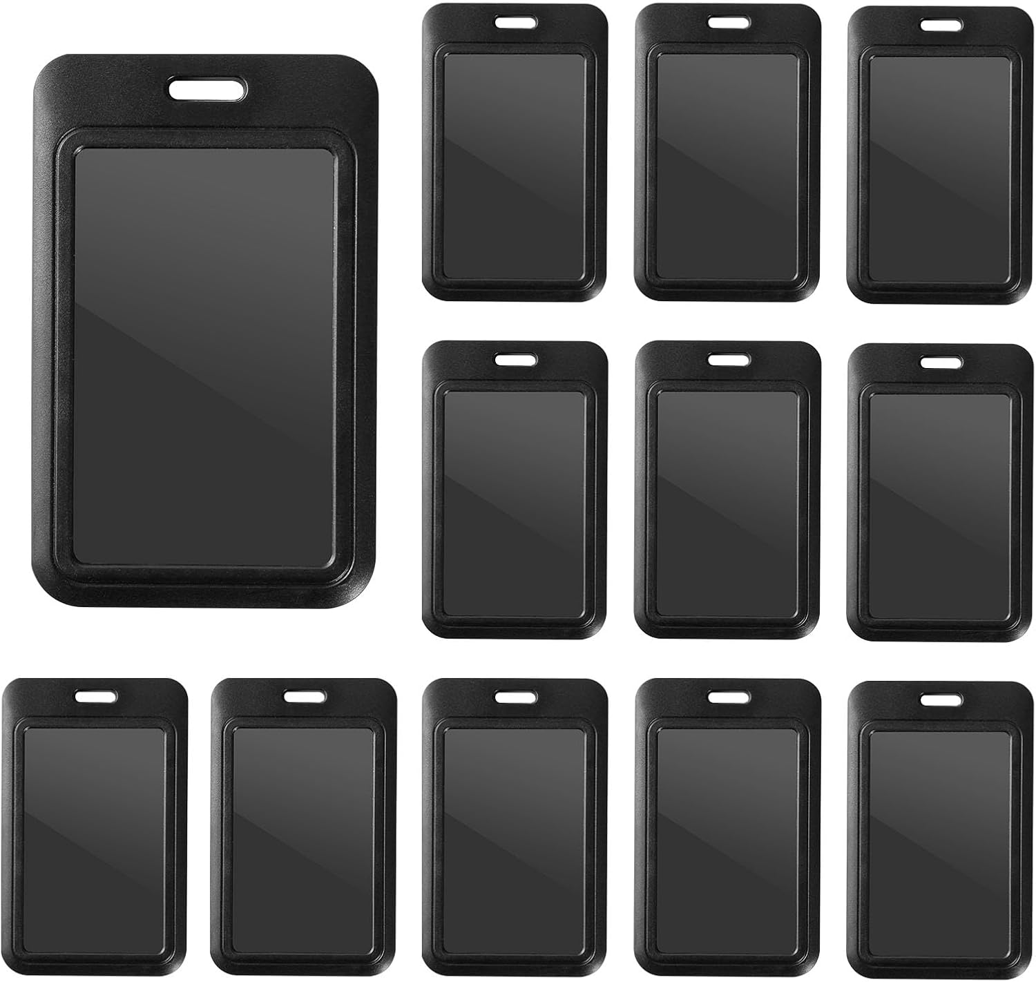 12 Pcs Sliding ID Badge Holders Black Hard Plastic Cover Holder Vertical Card Case Protector Pouch with Clear Window for Office School Nurse ID Credit Cards image number 1
