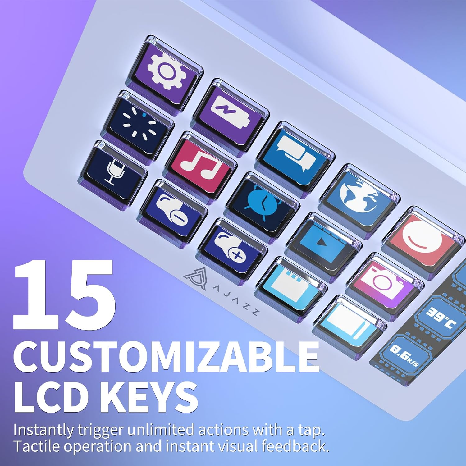 A.Jazz AKP153 Stream Studio Controller Keypad Type-C Wired with 15 Macro LCD Key&1 Side Screen Display Detachable Stand for Multi Action Triggered in Win MAC Twitter Tiktok Youtube OBS App(White) image number 3