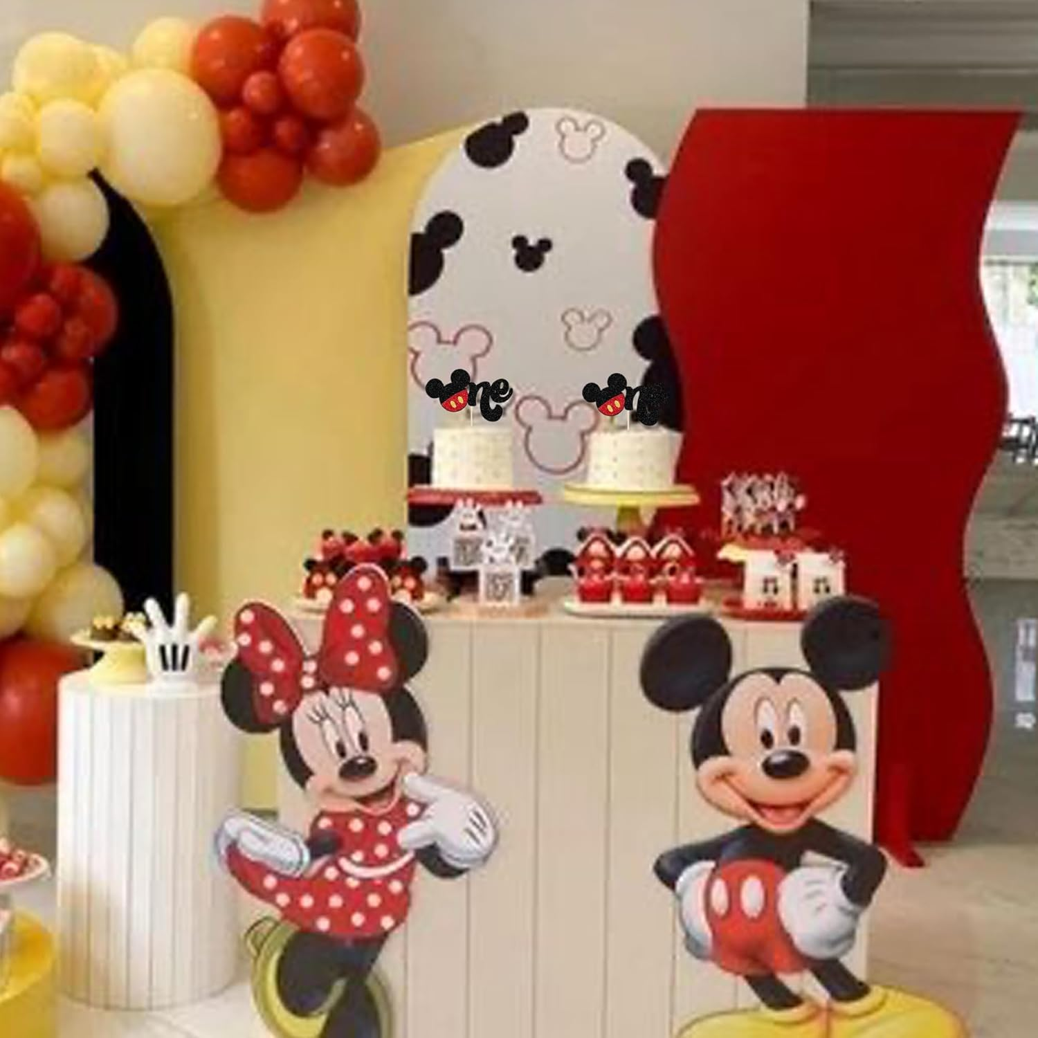 1 Pack Mouse First Birthday Cake Toppers Glitter White Gloves Mouse Inspired One Birthday Cake Pick for Baby Shower Kids First Birthday Party Cake Decorations Supplies Red(#5)