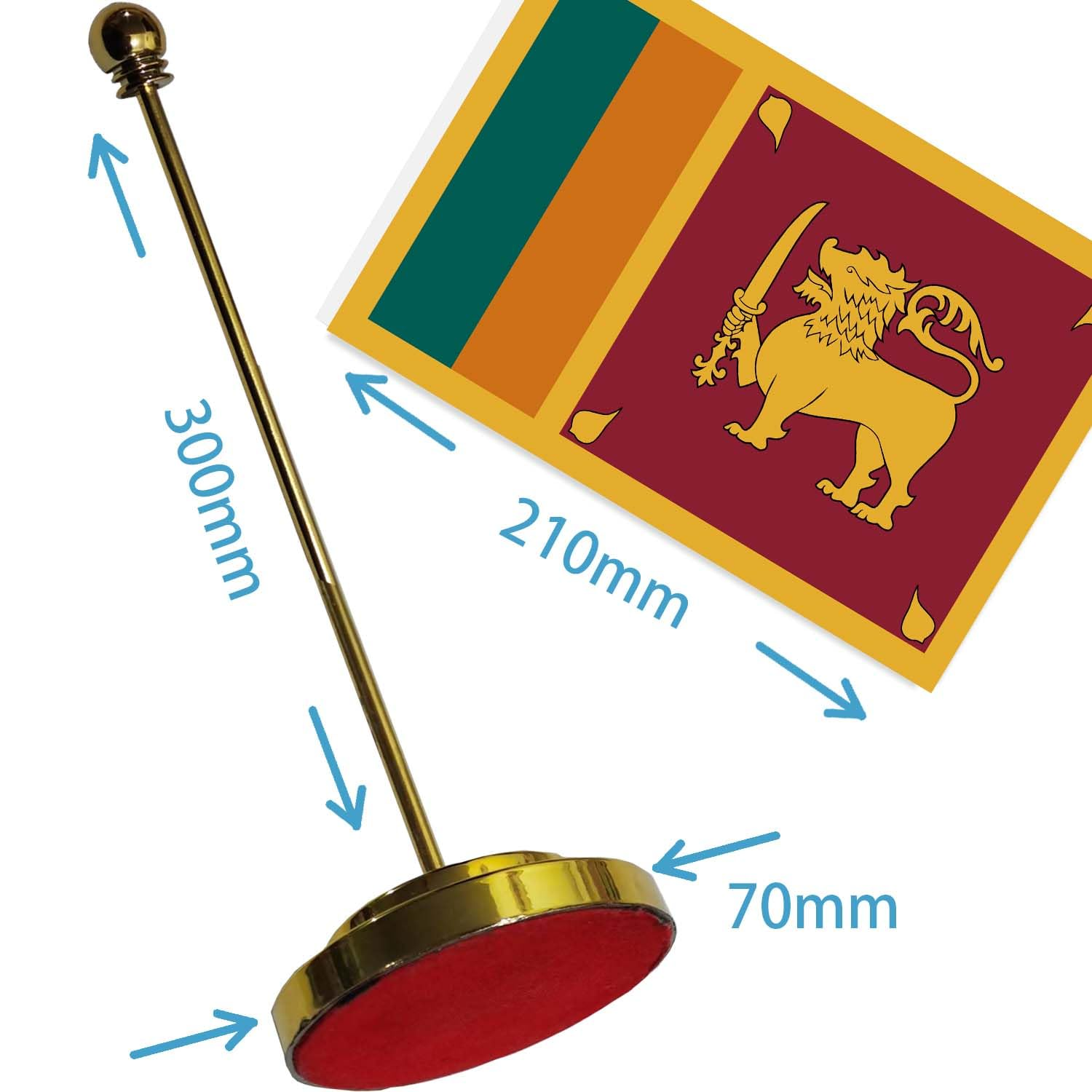 Sri Lanka Desk Small Flag Set,5&times;8 Inch Mini Sri Lankan Desktop Banner,12" Metal Solid Pole Decor,Tiny Digital Printed Polyester Banner with Golden Base image number 1