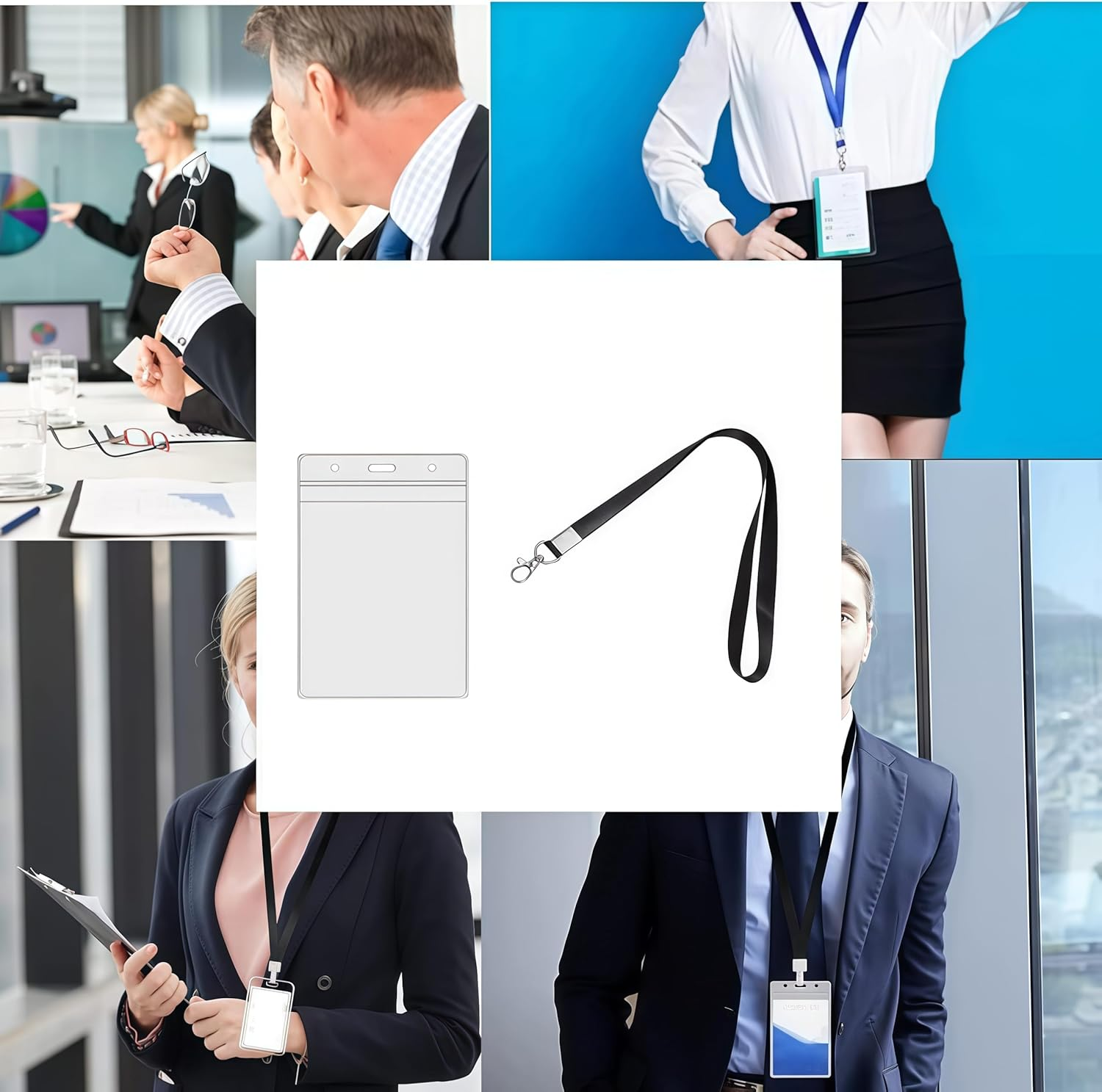 20 Pack Waterproof Clear Plastic Vertical Name Tags Badge ID Card Holders and 20 Pcs Flat Neck Lanyards for Office ID Name Tags（Black Flat Neck Lanyards） image number 2