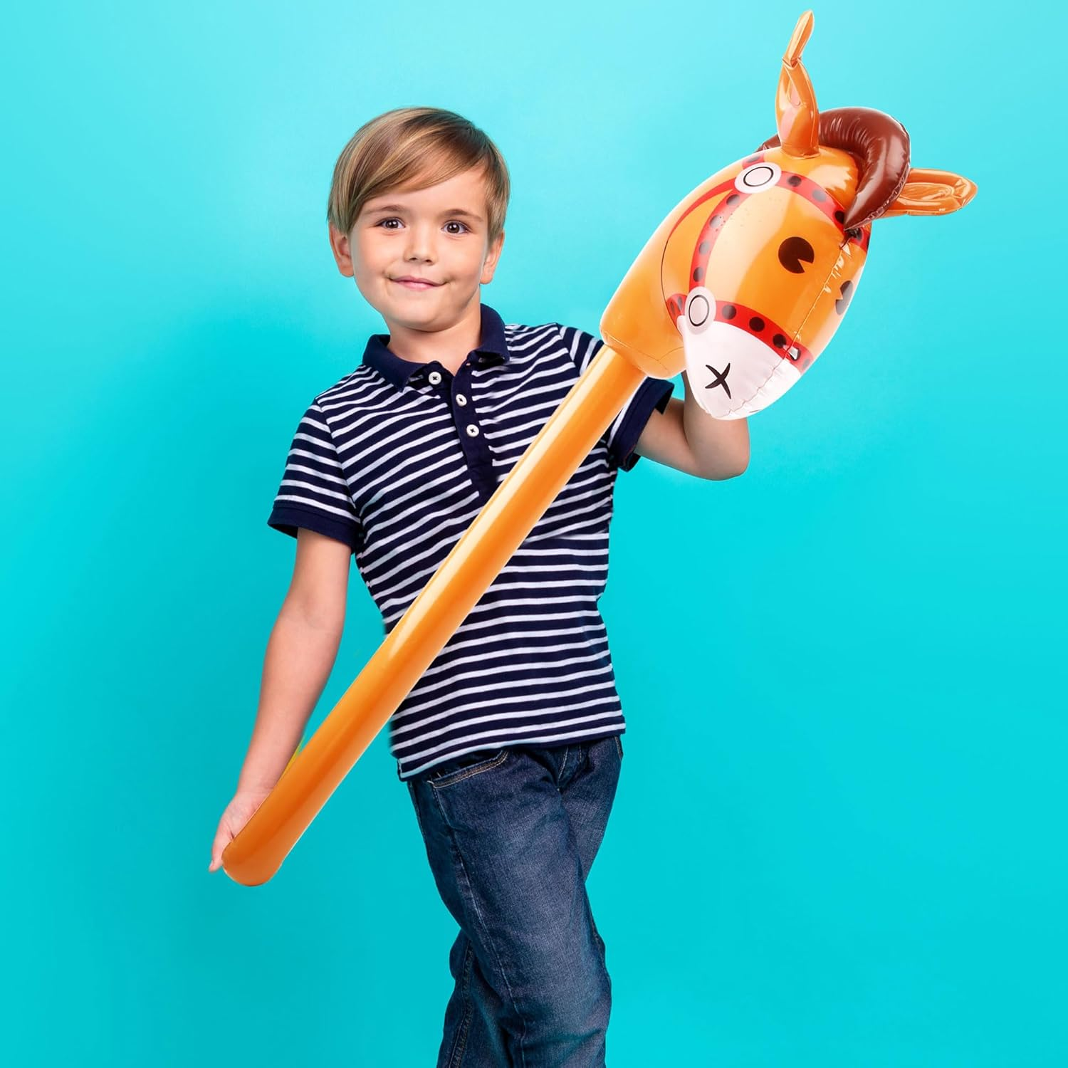 6 Pack 40 Inch Inflatable Horse Stick Cute Horsehead Stick Balloon Colorful Inflatable Horsehead Stick Blow up Pony Stick Toys for Christmas Cowboy Cowgirl Horse Theme Party Decor (Color Set 2)