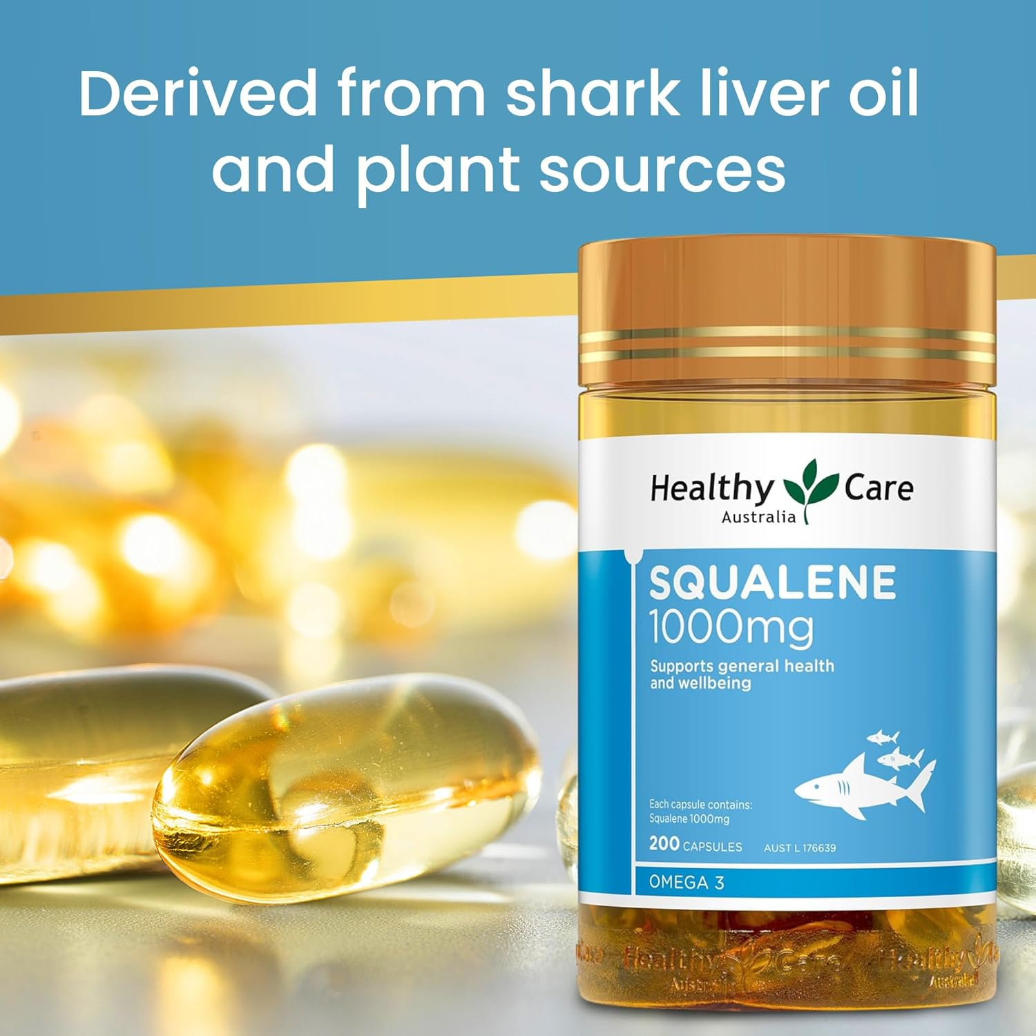 Healthy Care Squalene Capsules - Natural Antioxidant Support for Enhanced Wellbeing - Premium Quality Dietary Supplement - 200 Capsules - 1000 Mg image number 1