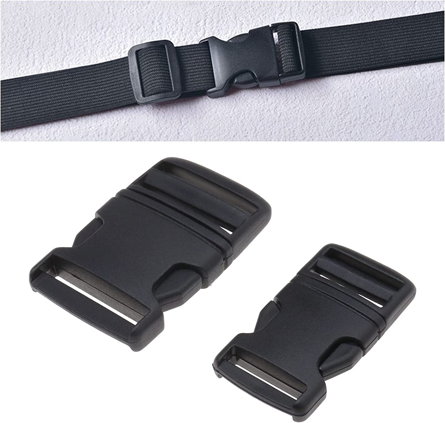 8PCS Plastic Quick Side Release Buckle Clips Contoured Side Release Buckles for Backpack Fanny Pack Travel Bag Pet Collar 25Mm & 38Mm Black