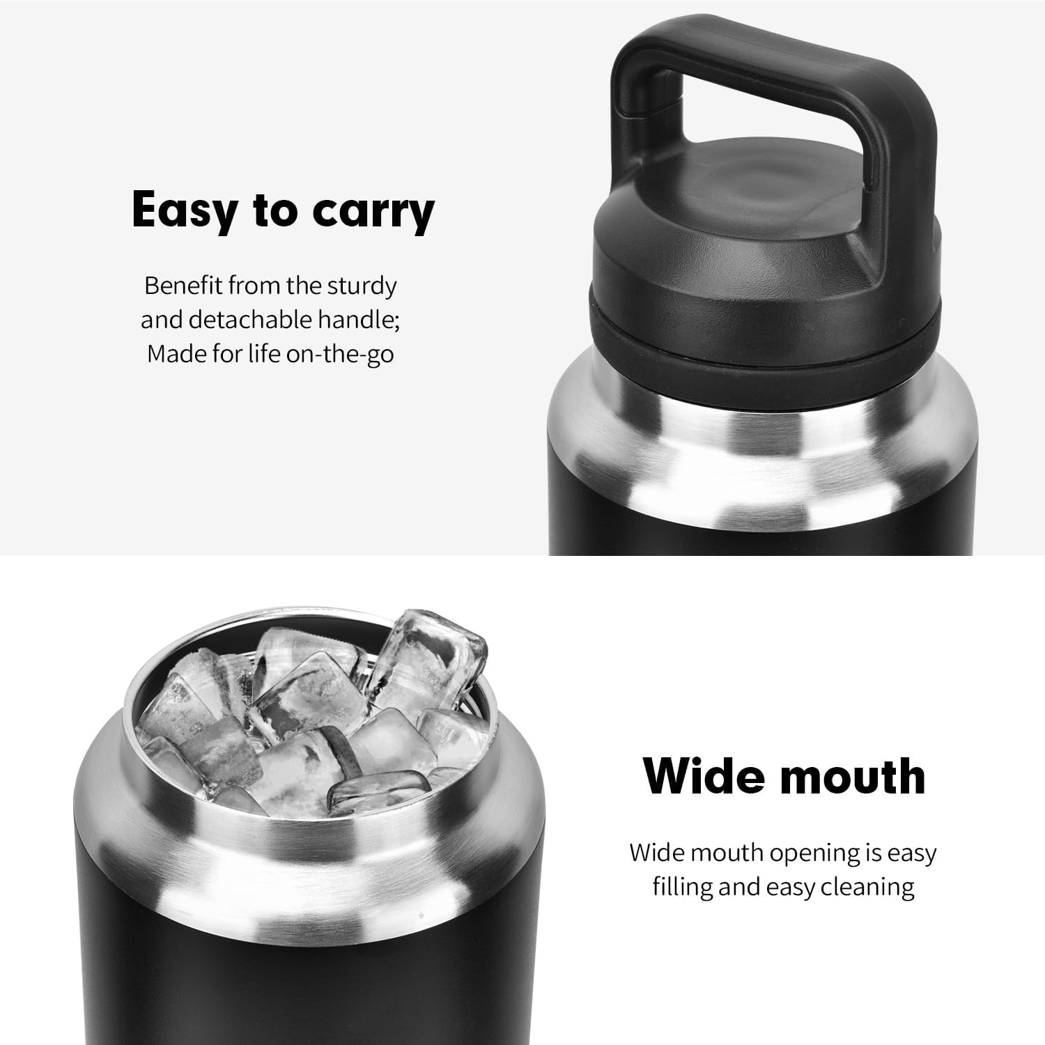1100Ml/37Oz Bottle and Vacuum Insulated Stainless Steel Metal Water Bottle with Chug Cap,Reusable Leak Proof Bpa-Free Flask for Sports (Black, 1100Ml) image number 3