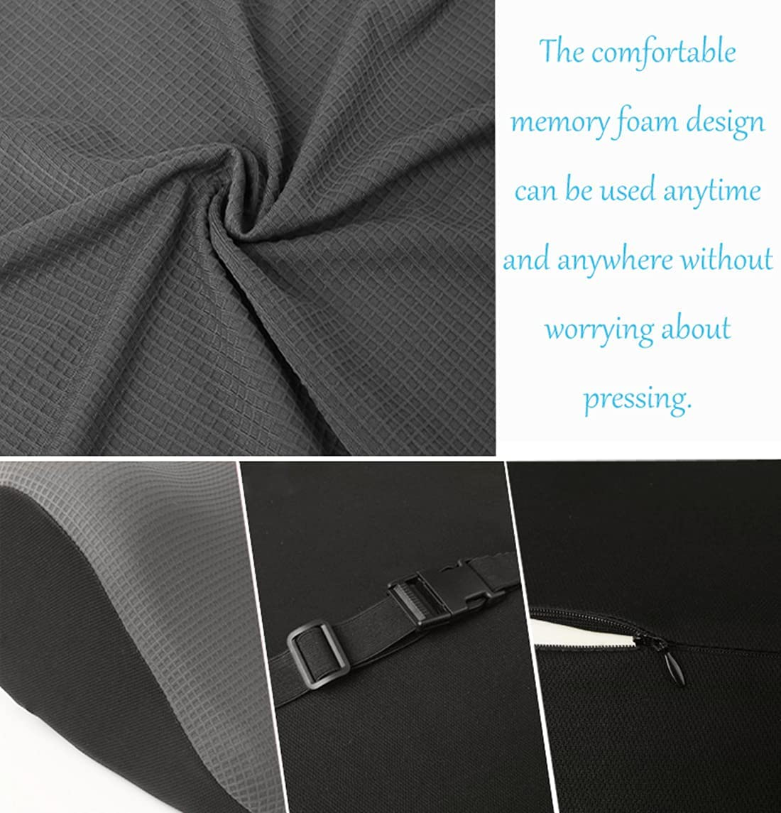 Car Seat Neck Cushion, Car Cushion for Driver'S Seat with Adjustable Strap, Space Memory Foam Car Cushion for Ice Silk, Breathable Car (Black) image number 4