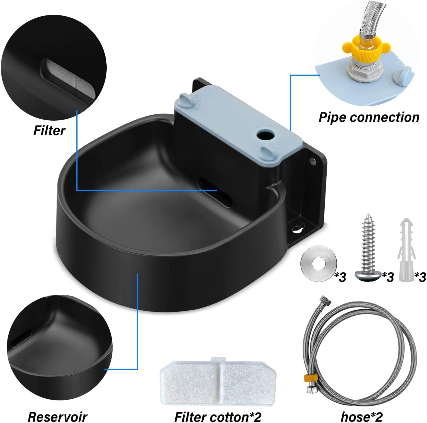 Automatic Dog Water Bowl Wall-Mounted, 74.4 Ounce (2.2L) Large Capacity Dog Water Basin Dispenser, Outdoor and Indoor Pet Water Bowl, Suitable for Dogs, Cats, Cows, Sheep, Horses, and Poultry image number 6