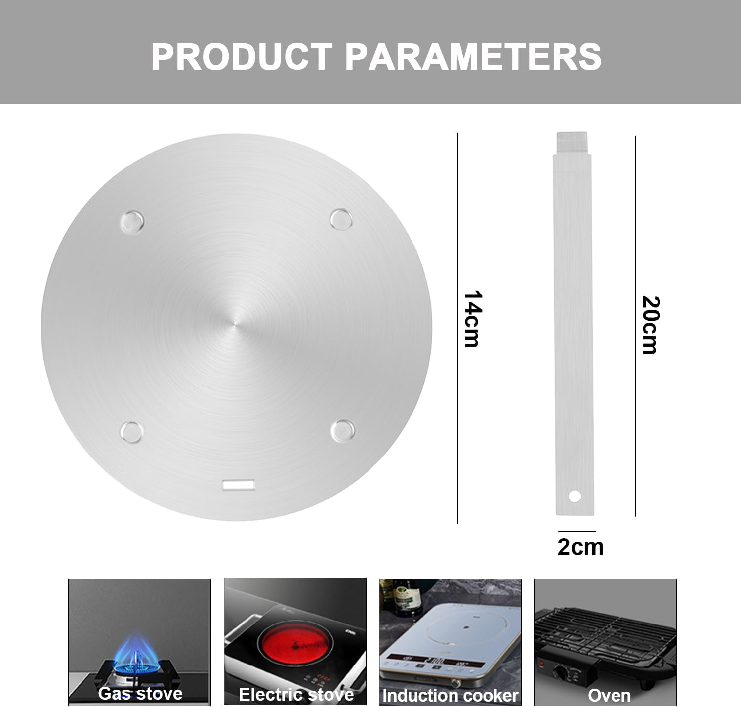 Qianqiao 5.5Inch Heat Diffuser Plate, Stainless Steel Induction Adapter Heat Diffuser Plate, Removable Handle，Coffee Milk Cookware Induction Hob Heat Cooking Diffuser