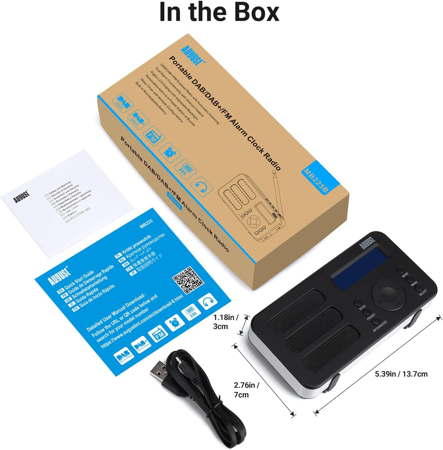 August MB225 Portable DAB Radio DAB/DAB +/FM - RDS Function, 40 Presets, Stereo/Mono Portable Digital Radio, Dual Alarm, Rechargeable Battery, Headphone Jack (Black) - Black image number 5