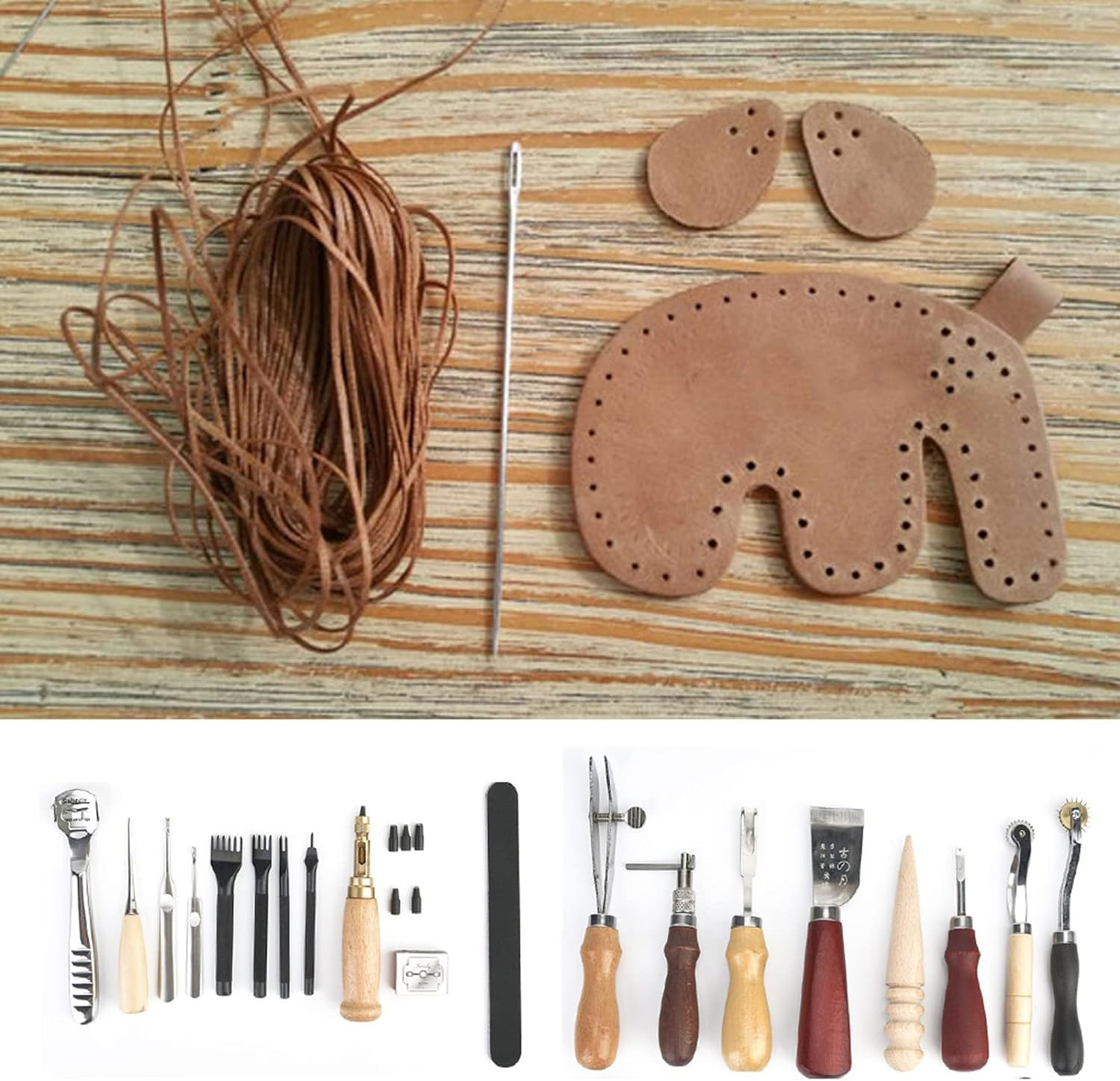 Gugxiom 19PCS Leather Working Tools, Leather Tools for Leather Craft Processing, Leather Carving Tools for Beginners, for DIY, Handmade Crafts image number 4