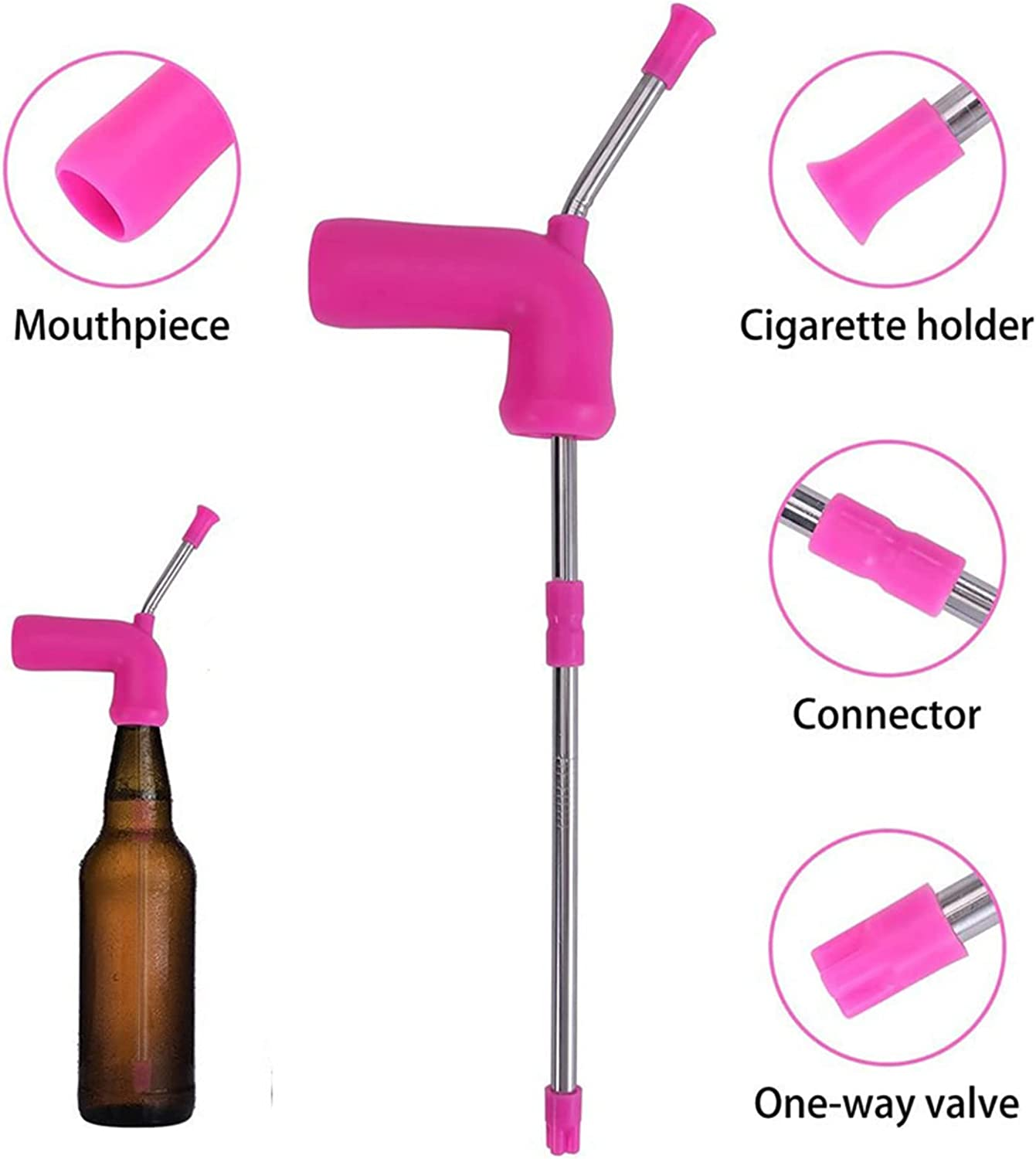 2 Pcs Beer Funnel Snorkel Drinking Straw,Beer Snorkel,Beer Bong Funnel Double Snorkel Drinking Beer Bar Tools Festivals Party Dispenser with Cleaning Brush(Pink & Black)