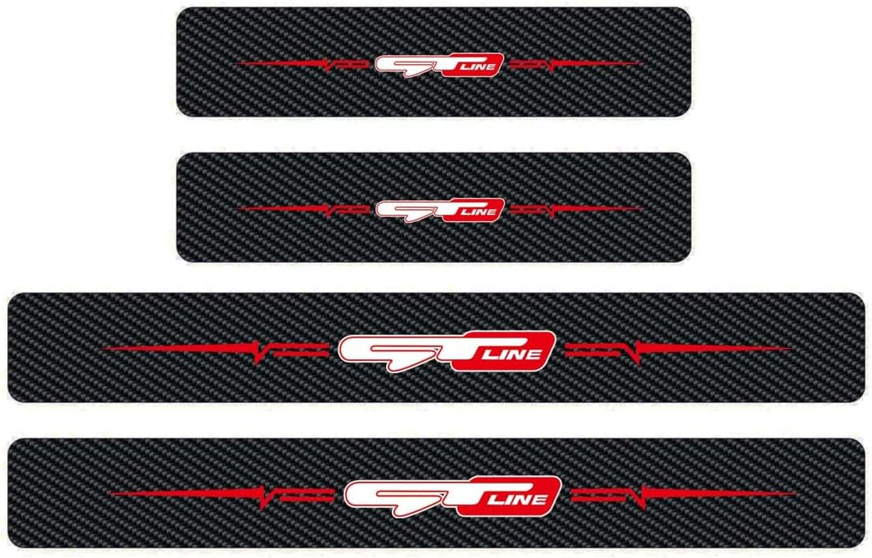 4Pcs GT-LINE Door Sill Protector Reflective 4D Carbon Fiber Sticker Decoration Door Entry Guard Door Sill Scuff Plate Stickers Accessories Compatible with KIA GT-LINE (Red)