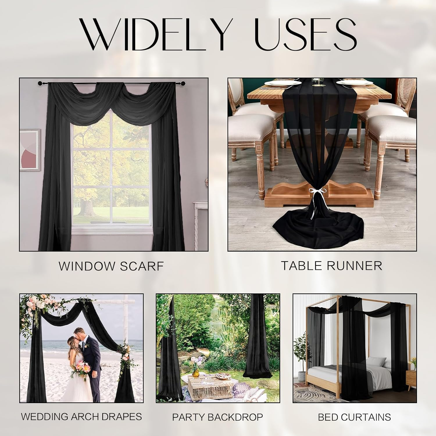 Canopy Bed Curtains - 2 Panel Curtains for Bed in 52 X 144 Inches Black Sheer Scarf Luxury Sheer Curtains for Adults Girls Room Decor(Twin,Black) image number 4