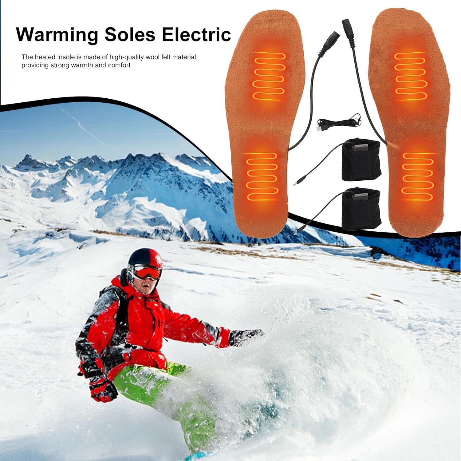 Heated Shoe Inserts Rechargeable - Electric USB Heated Insole,Cuttable Thermal Insoles, Foot Warmer for Outdoor Hunting Fishing Hiking Camping Unisex, Size 36-39/39-44