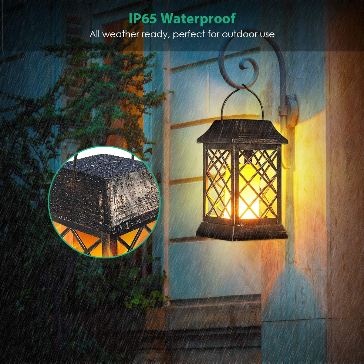 Tomcare Solar Lights Outdoor Flickering Flame Metal Solar Lantern Outdoor Hanging Decorative Lanterns Heavy Duty Waterproof Umbrella Decorations Lighting for Patio Garden Deck Yard, 2 Pack (Bronze) image number 4