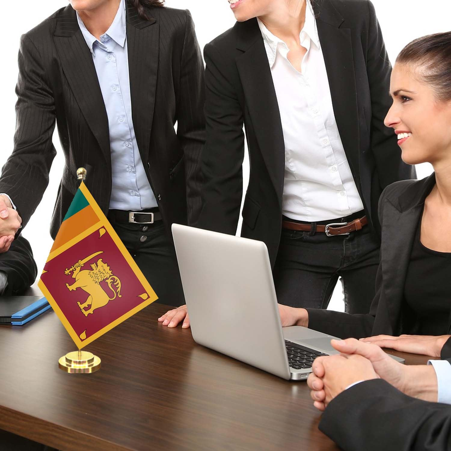 Sri Lanka Desk Small Flag Set,5&times;8 Inch Mini Sri Lankan Desktop Banner,12" Metal Solid Pole Decor,Tiny Digital Printed Polyester Banner with Golden Base