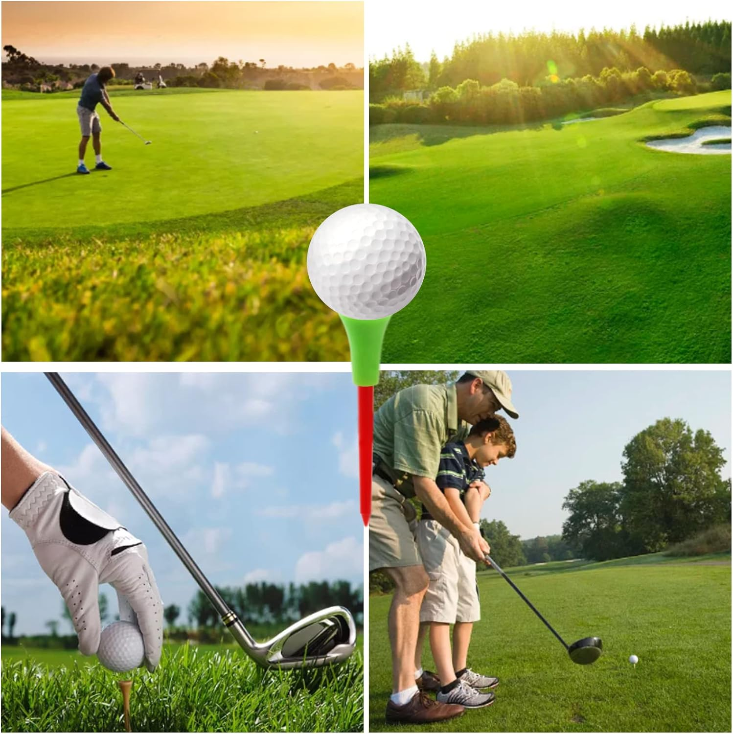 Jucoan 100 Pack Plastic Golf Tees 3-1/4 Inch with 3/4" Anti-Friction Rubber Cushion Top, Reduce Spin & Improve Accuracy &ndash; Multi-Color Durable and Stable Golf Tees for Driving Range, Course Practice image number 1