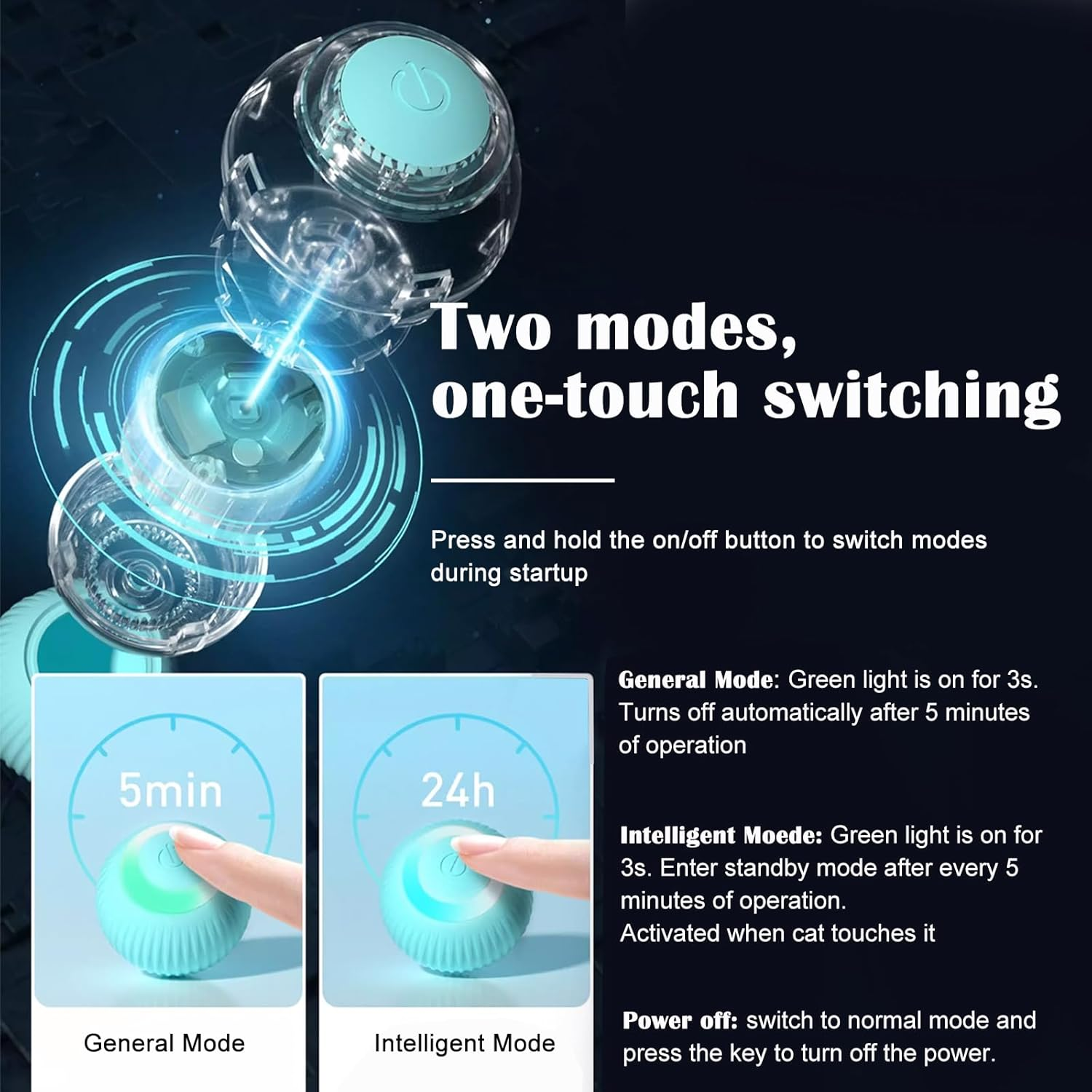 Petgravity Interactive Cat Ball Toy, Intelligent Cat Toys with LED Lights, Automatic Moving Rolling Ball for Indoor Cats, Cat Automatic Toy image number 1