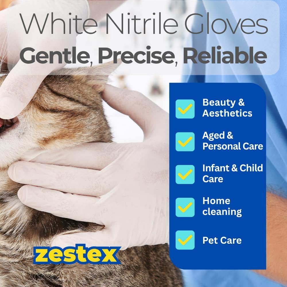 Nitrile Personal Care, Latex-Free & Powder-Free, Non-Sterile Food Safe Multi Purpose Disposable Glove, White, Medium, Case/100