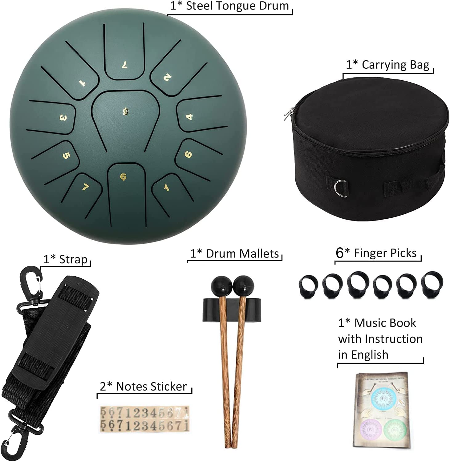 Steel Tongue Drum 10 Inches 11 Notes, Percussion Instrument for Adult Kids, Handpan Drum with Carry Bag, Music Book & Drum Mallets image number 3