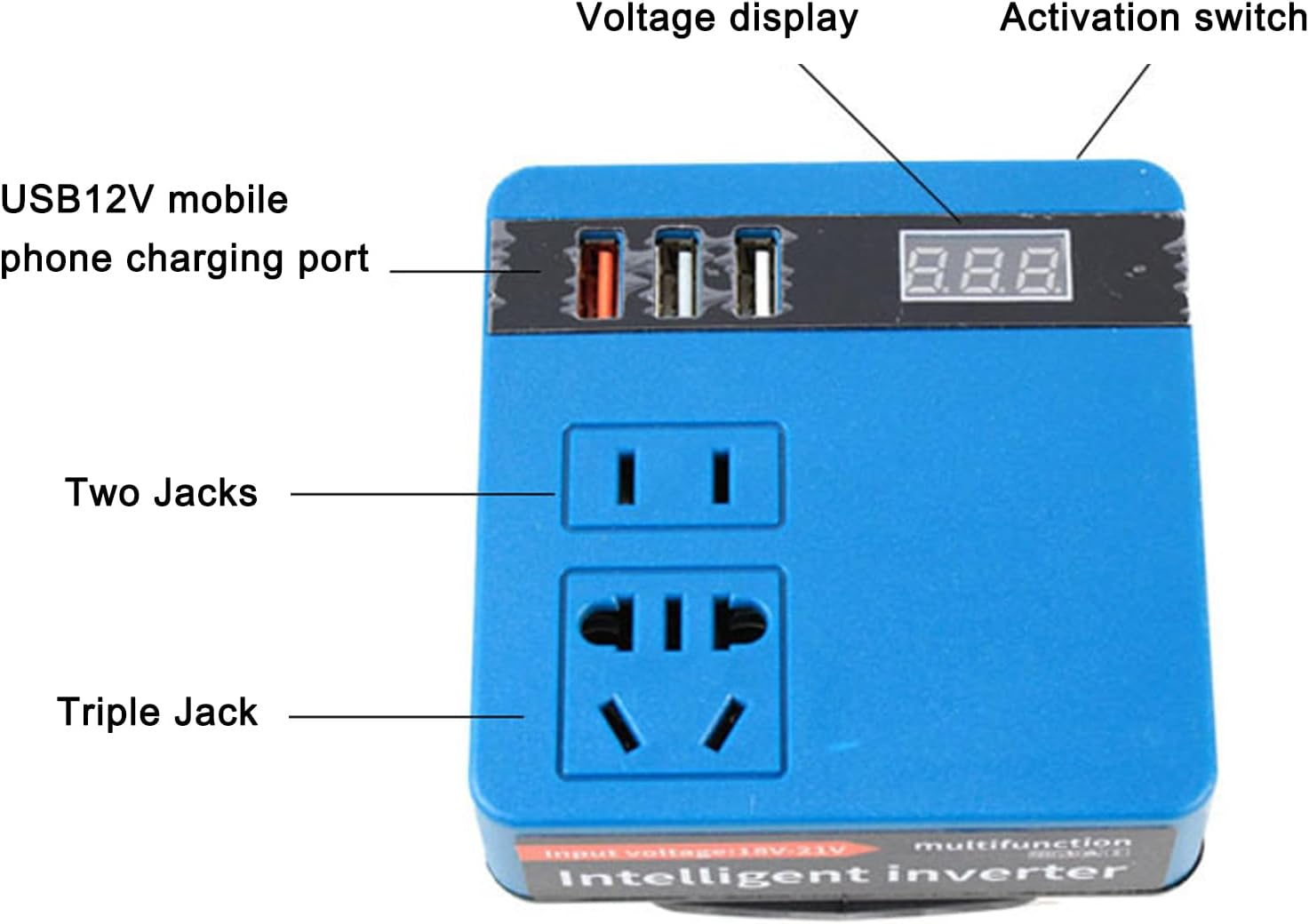 Xinyee 120W Lithium Battery Inverter Multifunction Lithium Tools Battery Inverter 21V to 220VAC Inverter Dual-Engine Intelligent Multiple Protections Inverter with Voltage Display Function image number 1