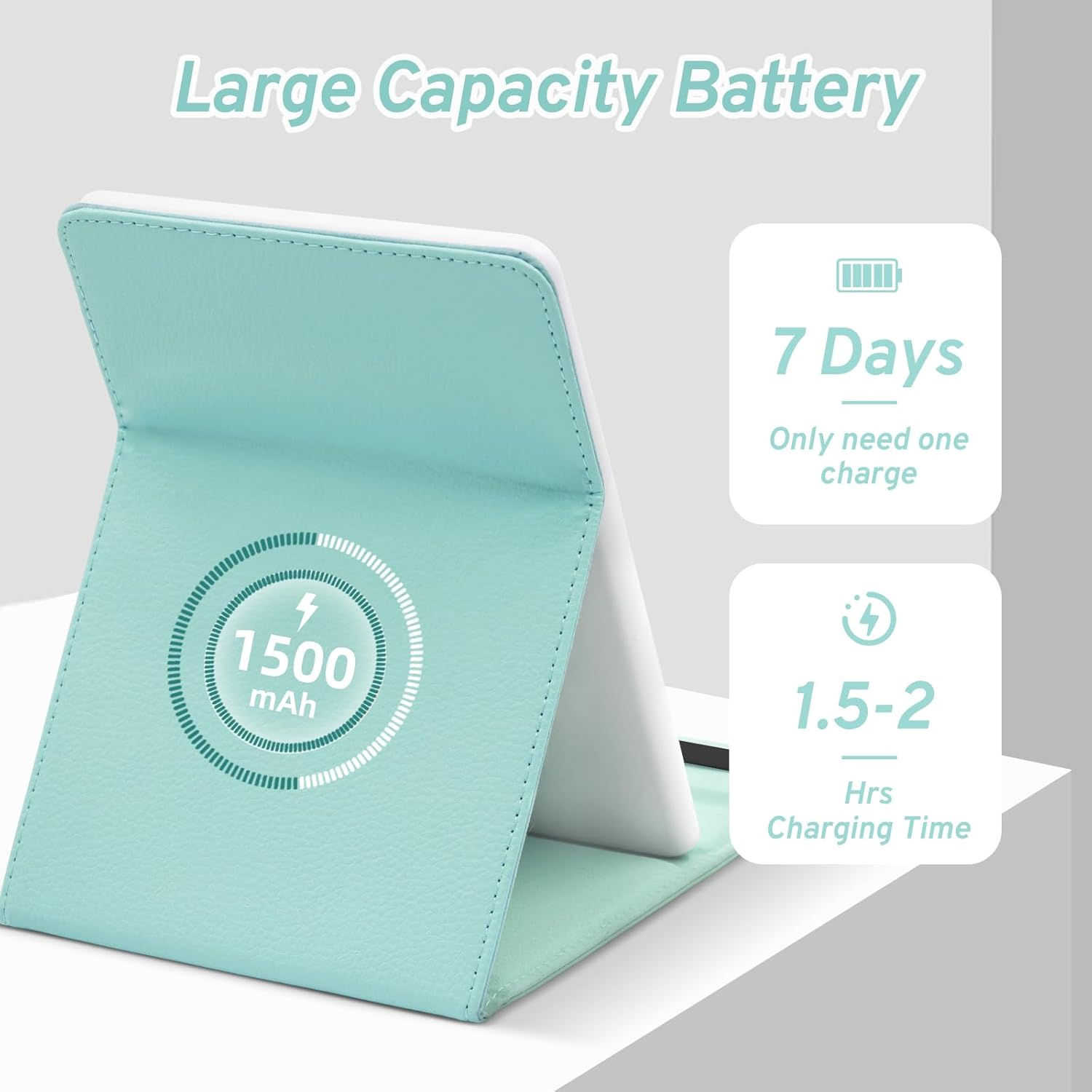 Travel Makeup Mirror with Lights, Lighted Travel Mirror with PU Leather Cover, 1500Mah Battery 3-Color Light Modes Dimming LED Light up Vanity Cosmetic Mirror of 8X 5.5Inch for Travel, Home, Office image number 2