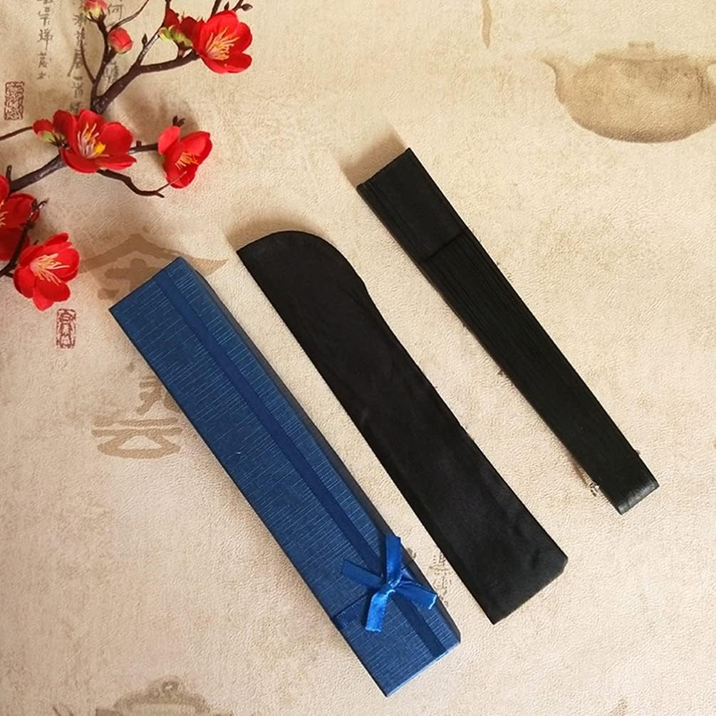 SEWACC Men Bamboo and Folding Fan with Storage Bag Handheld Chinese Fan for Weddings Birthdays and Festivals Elegant Black Design for Stylish Cooling image number 4