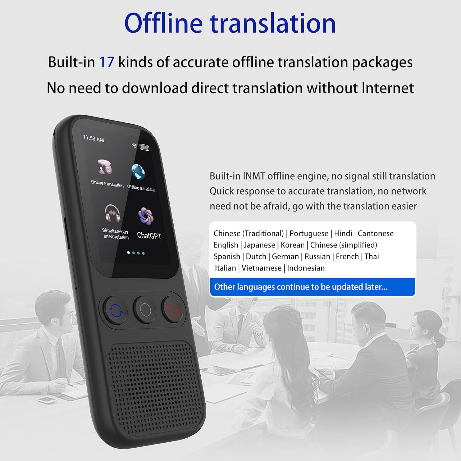 Portable Language Translator Device with 138 Languages Voice Translating 17 Offline Translation Simultaneous Interpretation Support Voice Video Recording Text/Photo Translate Group Chat image number 2