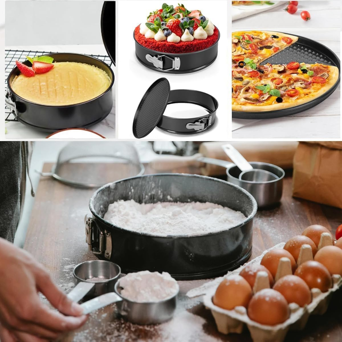 Springform Cake Pan Set of 4 (4, 7, 9, 10 Inch) round Leakproof Nonstick Cheesecake Pans with Removable Bottom Carbon Steel Bakeware image number 4