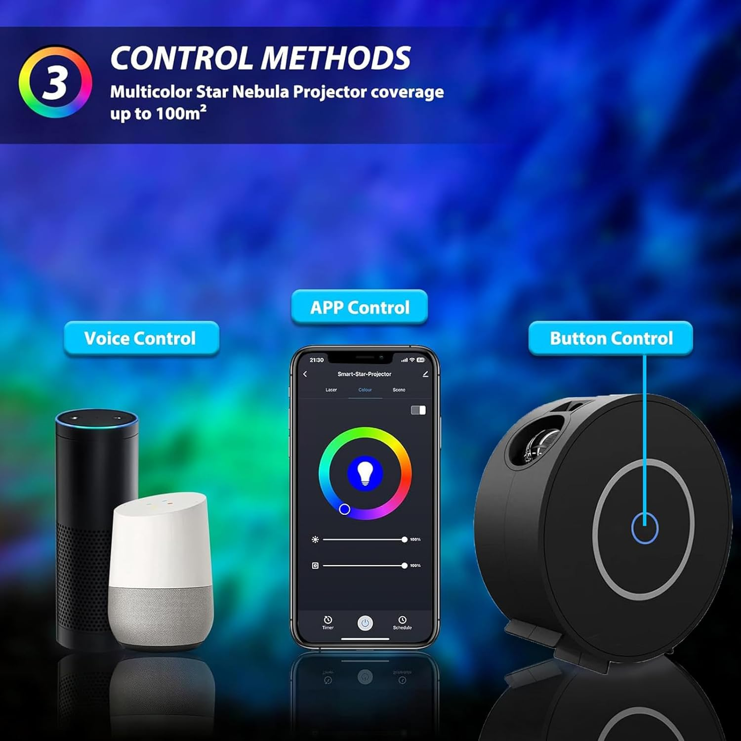 Smart Star Projector Galaxy Light, LED Starry Sky Night Light Control by Wifi App and Voice, Compatible with Alexa & Google Home, Adjustable Cloud Stars, Brightness and Time (Black) image number 6