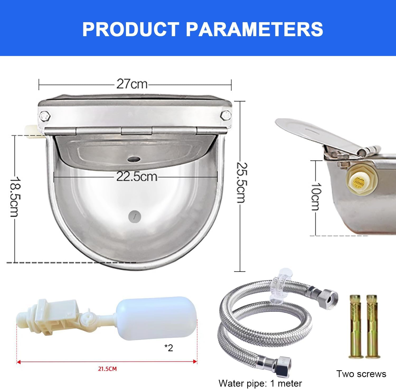 Automatic Livestock Waterer, 2.5L Durable Cattle Automatic Water Bowl-Dog Water Dispenser, 304 Stainless Steel Auto-Filling Waterer for Horses Sheep Cow Needed Farm Animal Waterer with Drainage