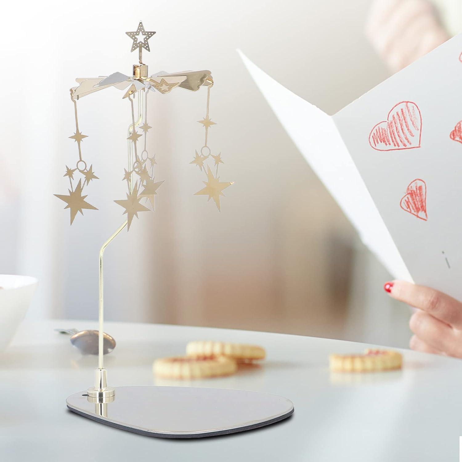 Aromatherapy Wind Chime Candle Holder, Romantic European Style Stainless Steel Rotary Candle Holder, Christmas Spinning Candle Holder Home Decor Gifts, Spinning Candleholder (Gold Star (No Candle Cup)) image number 5