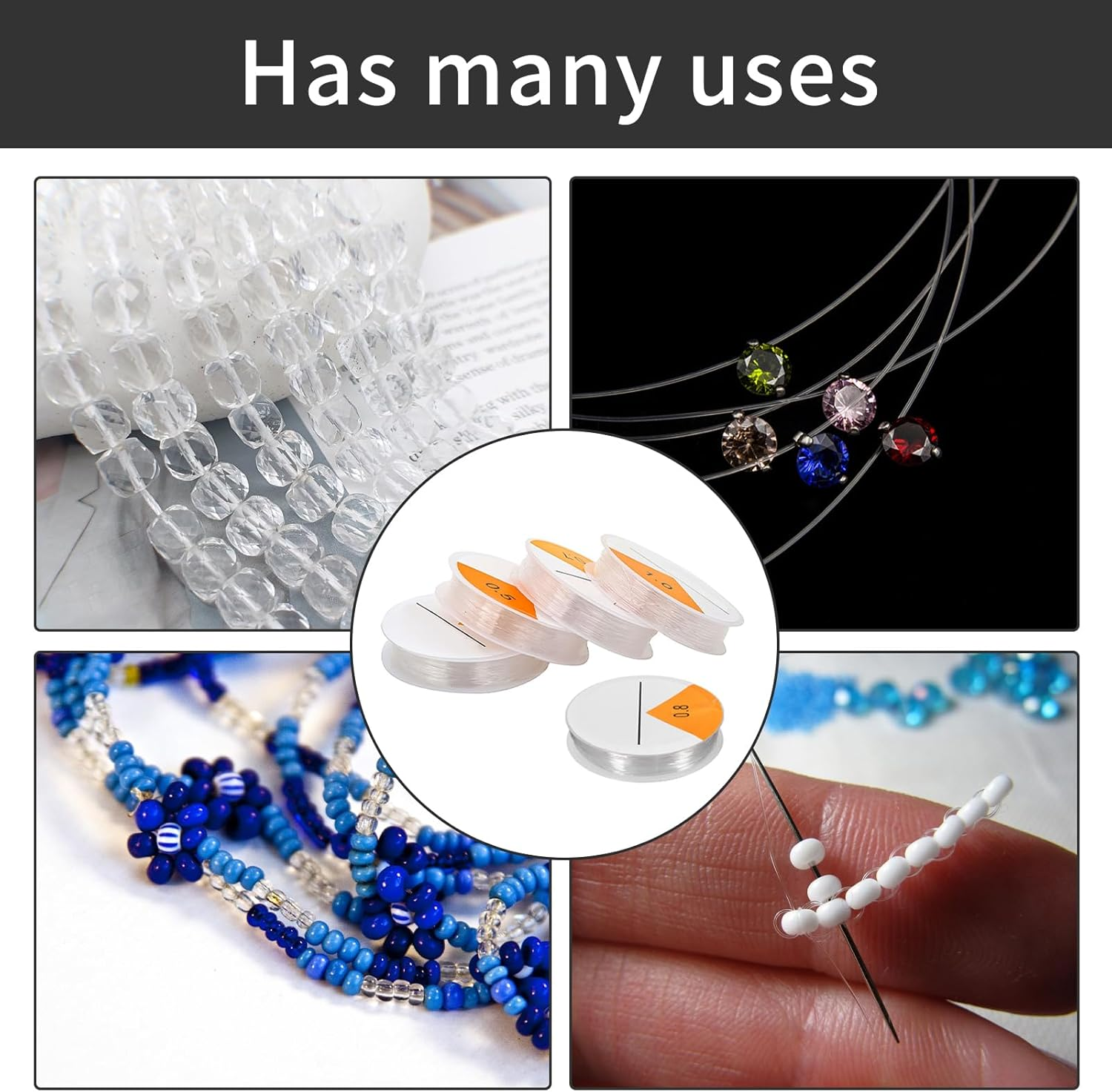 5 Roll Clear Elastic Beading Threads Stretchy Bead Cord String Stretchy Crystal Elastic Bracelet String for DIY Bracelets, Necklaces, Keychains, Jewelry - Crystal Tec 0.5/0.6/0.7/0.8/1.0 MM image number 1