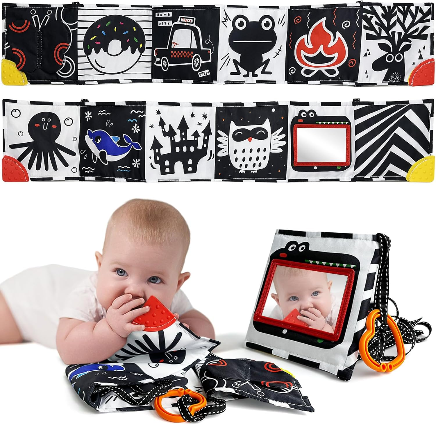 Black and White Baby Toys Tummy Time High Contrast Newborn Toys 0-3 Months, Soft Baby Book Visual Stimulation Infant Toys 0-6-12 Months, Crinkle Montessori Learning for Babies image number 2