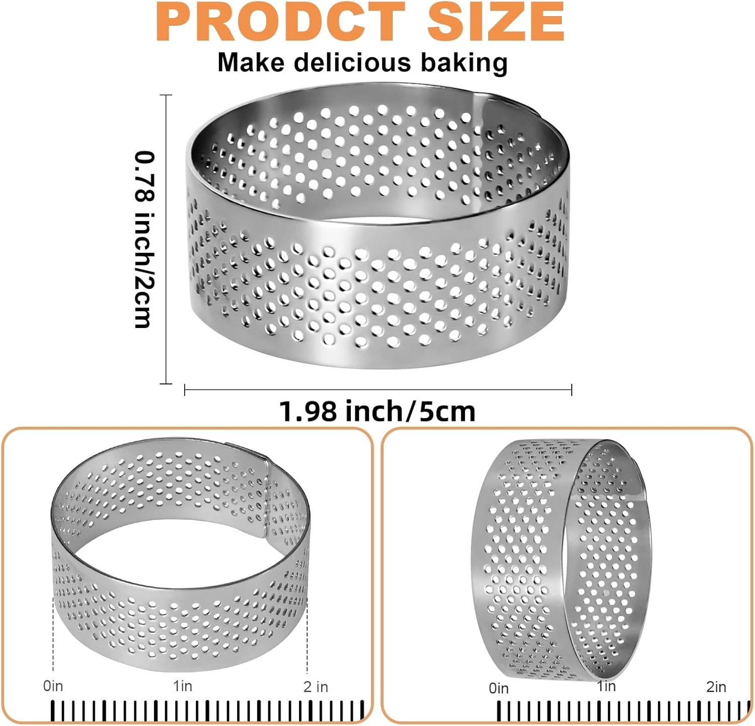 10 Pcs 1.98 Inch Stainless Steel Tart Ring, Heat-Resistant Perforated Cake Mousse Ring, round Ring Baking Doughnut Tools 5Cm