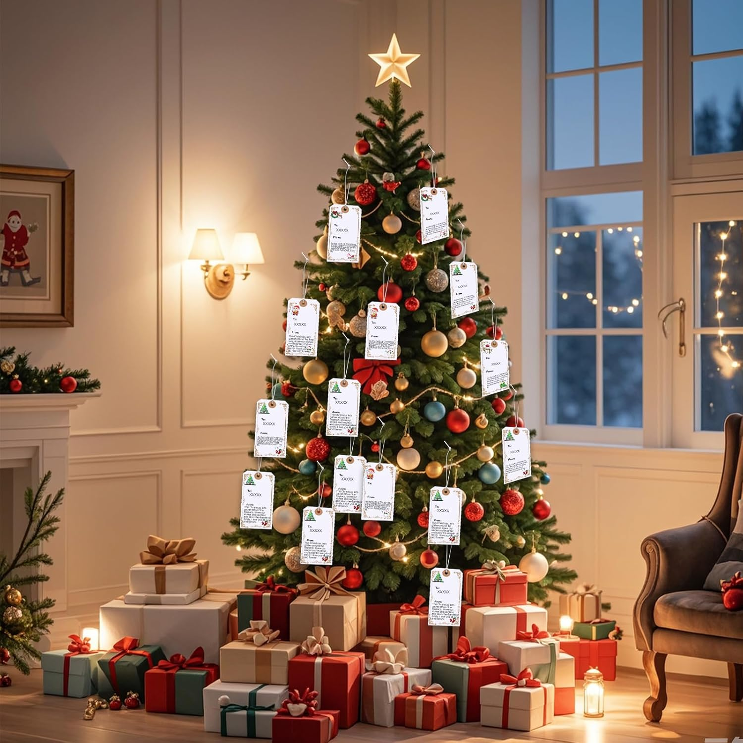 Liatinbo Gift Tags with Elastic String,Blank Shipping Tags Large Marking Gift Bags Tags Writable Price Tags Inventory Tags (Christmas Color, 120 Count (Pack of 120))