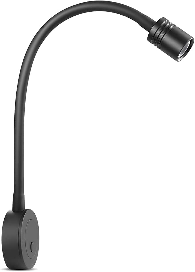 RV 12V LED Reading Light, Dimmable Bedside Reading Lamp for Caravan Boat Camper Van Travel Trailer Truck Cabin, 24V Flexible Gooseneck Spotlight with Push Switch&Usb Charger Port(Black) image number 4